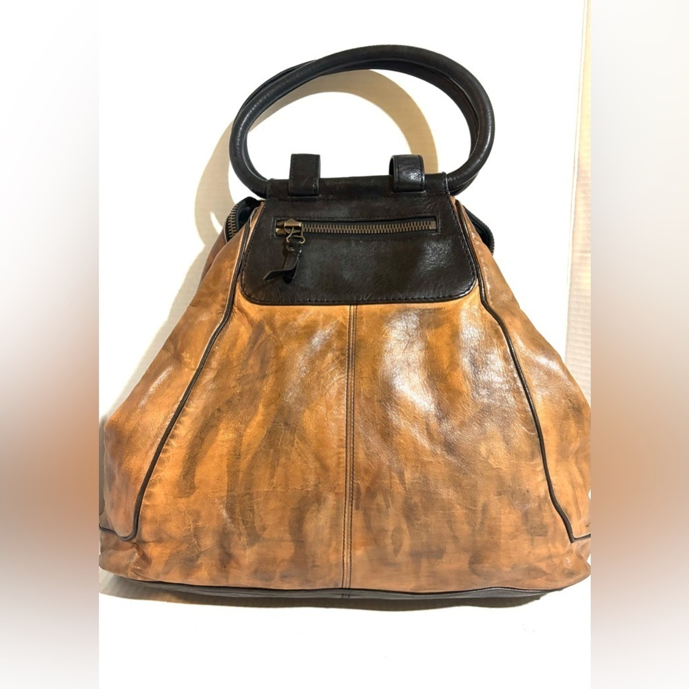 Two-Tone distressed, leather vintage Tote Bag